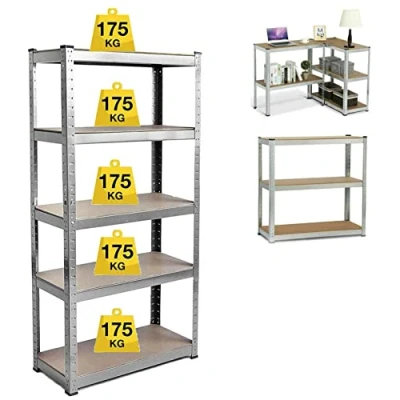 Abbildung von Lucn Schwerlastregal Steckregal Lagerregal Werkstattregal Büroregal Akten Ordnerregal, bis 875 kg Traglast, 5 soliden Böden MDF Höhenverstellbar, 200x100x50cm Verzinkt