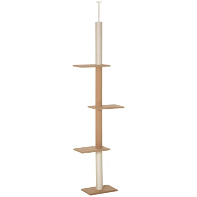 Abbildung von PawHut Kratzbaum Kletterbaum für Katzen mit 3 Ebenen, Katzenkratzbaum, Khaki, 43L x 27B 228 260H cm