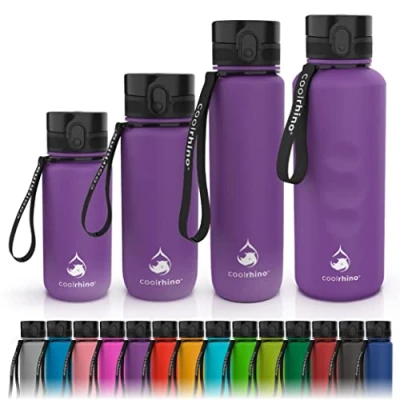 Abbildung von coolrhino Trinkflasche 1,5l für Sport, Outdoor, Schule, Fitness &amp; Kinder Wasserflasche auslaufsicher und Bpa frei Flasche Kohlensäure geeignet (rhino lila, 1500ml)