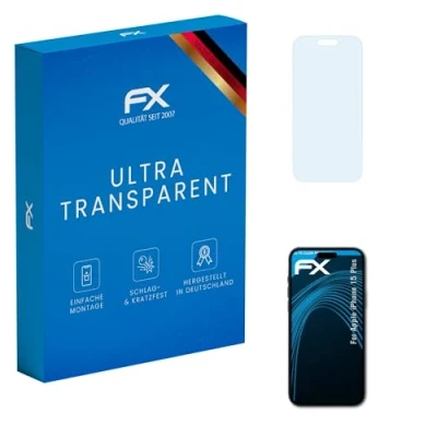 Abbildung von atFoliX Schutzfolie kompatibel mit Apple iPhone 15 Plus Folie, ultraklare FX Displayschutzfolie (3X)