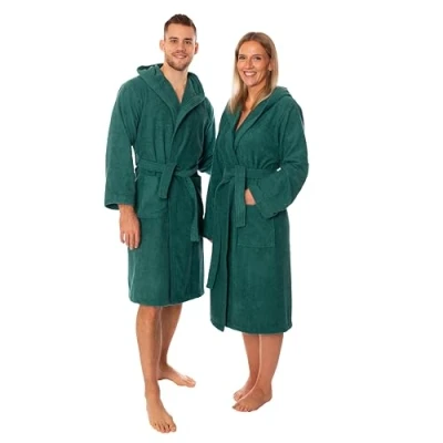 Abbildung von Lavea Bademantel Mexico, Lang, Premium Morgenmantel aus 100% Baumwolle, mit Kapuze, howertiger Bindegürtel, Weich &amp; Saugstark Spa Feeling für Zuhause