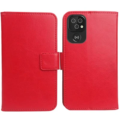 Abbildung von Gukas PU Leder Tasche Hülle Für Doro 8100/8110 / 8100 Plus 6.1&quot; Handy Flip Lederhülle Handyhülle Brieftasche Schutz Case Cover Etui (Rot)