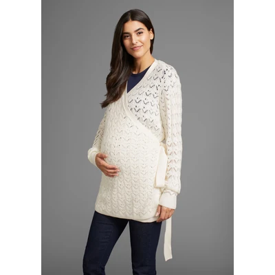 Abbildung von Neun Monate Umstandsstrickjacke, Für Schwangerschaft und Stillzeit, Wickelstrickjacke in Ajourmuster