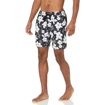 Abbildung von Amazon Essentials Herren Badehose, Schnell Trocknend, 18 cm, Schwarz Hibiskusblume, XL