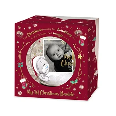 Abbildung von Me To You Bear My First Christmas Babybaumkugel, Glas, mit Foto, XGT92005, Blau, Gold, Grau, Rot