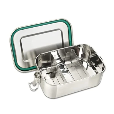 Abbildung von Schramm Lunchbox Schramm® Brotdose aus Edelstahl wählbar 800, 1200, 1400 oder 2200ml mit Fächern inkl. 2 Stück Trennwänden Metalldose Schnapverschluss