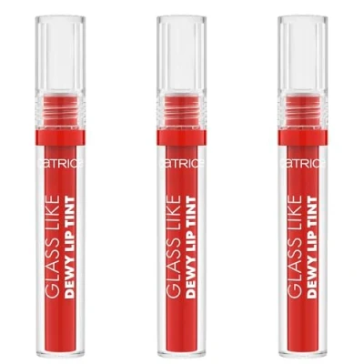 Abbildung von Catrice Glass Like Dewy Lip Tint, Lipgloss, Nr. 060, Orange, Färbeeffekt, glänzend, vegan, ohne Parabene, Mikroplastikpartikel, Nanopartikel frei, 3er Pack (3x3ml)