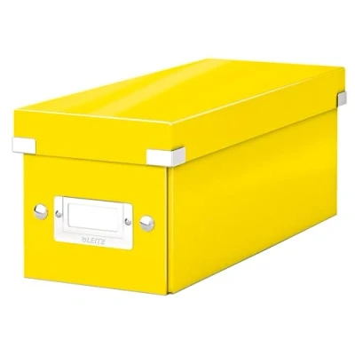 Abbildung von Leitz Click &amp; Store schmale Aufbewahrungsbox, CD Aufbewahrung, Ideal als Geschenkbox mit Deckel, Stapelbox Druckknöpfen aus hochwertiger Hartpappe laminierter Oberfläche, Gelb, 60410016