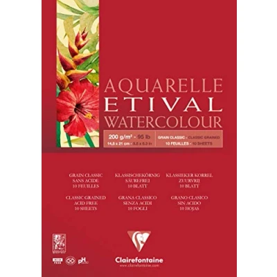 Abbildung von Clairefontaine 96373C Aquarellblock Etival (matt, 200g, für alle Nasstechniken geeignet, 1 seitig verleimt, 10 Blatt, DIN A5, 14,8 x 21 cm, ideal Anfänger, säurefrei) weiß