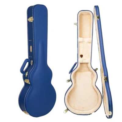 Abbildung von Crossrock Designer Series Holzetui für 335 Style 6 saitige Semi Hollow E Gitarre Sicherheitsschloss, Metallfüße, Stauraum Lebhaftes Blau(CRW520SAVB)