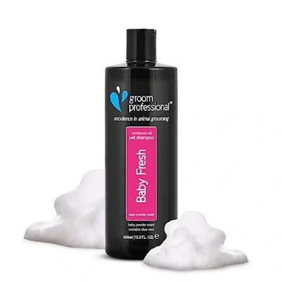 Abbildung von GROOM PROFESSIONAL Baby Fresh Hundeshampoo Sensitiv Gegen Geruch Babypuderduft für Juckende &amp; Trockene Haut Sanft Duftendes Welpenshampoo Perfekt Welpen, 450ml