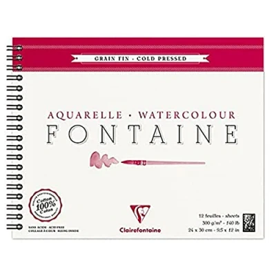 Abbildung von Clairefontaine 96314C Malblock, mit Doppelspirale Aquarellpapier Feinkörnig, Fontaine/Hadern, 24 x 30 cm, 12 Blatt, 300 g Packung, weiß