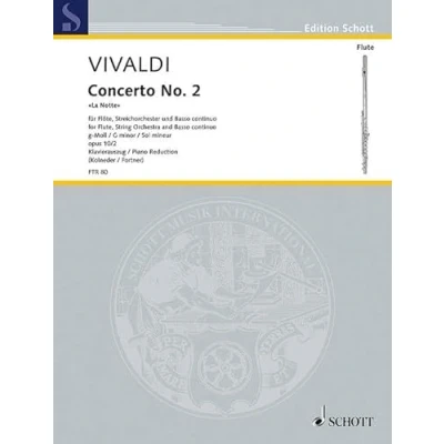 Abbildung von Concerto No. 2 g Moll: &quot;La Notte&quot;. op. 10/2. RV 439/PV 342. Flöte (Alt Blockflöte), Streichorchester und Basso continuo. Klavierauszug mit ... piano avec partie soliste. (Edition Schott)