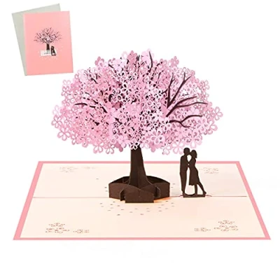 Abbildung von Vicloon 3D Karte, Rosa Kirschblüte Pop Up Karte Grußkarte mit Weiß Umschlag, Hochzeitskarten, Valentinstag für Hochzeitstag, Hochzeitsgeschenk, Geburtstag, Hochzeitseinladung