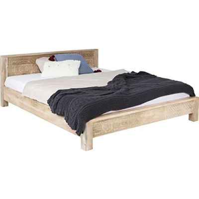Abbildung von Kare Design Bett Puro, 180x200cm, helles Mango Holzbett, Holzbett handgeschnitzt, 76x189x218cm (H/B/T)