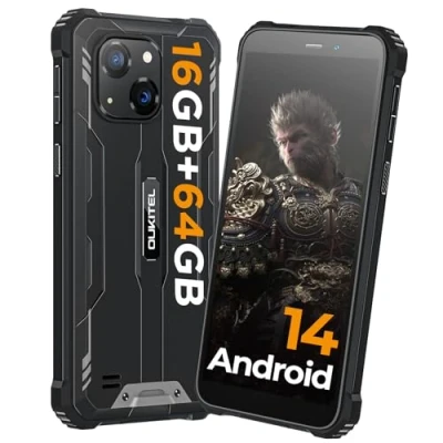 Abbildung von OUKITEL G2 Outdoor Handy Ohne Vertrag, Android 14 Octa Core günstig Smartphone, 6300mAh Akku, 6&quot; HD+ Display, 16GB+64GB Smartphone 4G, IP68 Wasserdicht, 5+13MP Kamera, Dual SIM, OTG Schwarz
