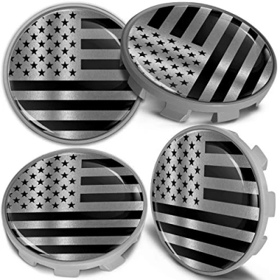 Abbildung von Biomar Labs 4 x 68mm Nabendeckel Kompatibel mit BMW 36136783536 Felgendeckel Radnabenabdeckung Nabenkappen Felgenkappen Radkappen Alufelgen Silber Schwarz USA Flagge CBS 7