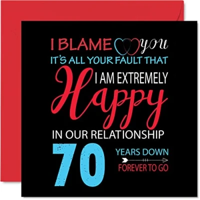 Abbildung von Stuff4 Lustige Platin Jubiläumskarte für Ehemann, Frau Your Fault I&#039;m Extremely Happy 70th Wedding Anniversary Card for Partner, 145 mm x Grußkarten 70. Jubiläen