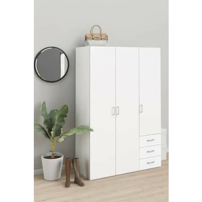 Abbildung von Dmora Kleiderschrank mit drei Flügeltüren und Schubladen, Farbe Weiß, Maße 115 x 175 49 cm