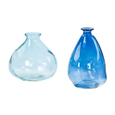 Abbildung von Levandeo® Dekovase, 2er Set Mini Vase Blau Transparent Glas Dekovase Blumenvase Tischdeko