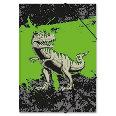 Abbildung von itenga Zeichenmappe DIN A3 mit Motiv Gummizugmappe Sammelmappe für Kinder Jugendliche Schüler Mädchen Jungen (TREX A3)