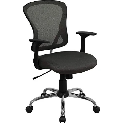 Abbildung von Flash Furniture Arbeitsstuhl, mittelhohe Rückenlehne, Netzmaterial, drehbar, mit Chrombasis und Armlehnen, Metall, dunkelgrau, 74 x 61 28 cm