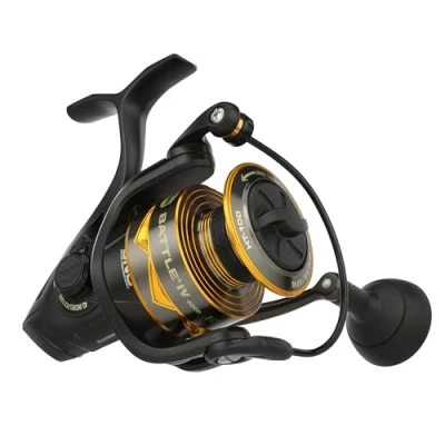 Abbildung von PENN Battle® IV Spinnrolle, Salzwasser Angler, Angelköder und Köder, Barsch, Pollack, Dorsch, Makrele, Falsch, Aluminium, robust, beidhändig tragbar, 4000 Hochgeschwindigkeitsrolle, Größe 7.0:1,