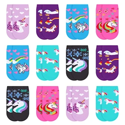 Abbildung von Libella 12er Kinder Mädchen Socken mit Einhornmuster Kids Füßlinge Sneakersocken bunt 2108 35 38