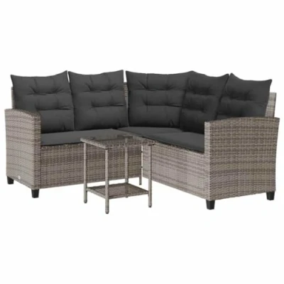 Abbildung von vidaXL Loungesofa Gartensofa in L Form mit Tisch und Kissen Schwarz Poly Rattan, 1 Teile