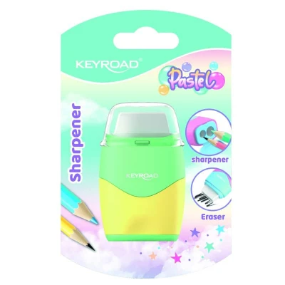 Abbildung von KEYROAD Pastellfarben Kollektion! Doppellochspitzer mit Radiergummi, 1 Stück/Blisterkarte Stück