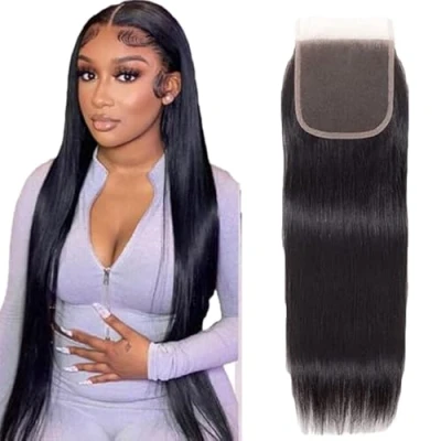 Abbildung von Tuheerst Closure Human Hair 4x4 Lace Straight Real Natural Black Bresilienne Cheveux Humain for Woman 26 Inch