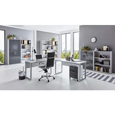 Abbildung von BMG Moebel.de Büromöbel komplett Set Arbeitszimmer Office Edition in Lichtgrau/Anthrazit Hochglanz (Set 7)