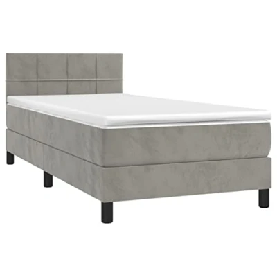 Abbildung von vidaXL Boxspringbett mit Matratze LED Polsterbett Bett Einzelbett Bettrahmen Bettgestell Lattenrost Schlafzimmerbett Hotelbett Hellgrau 90x190cm Samt