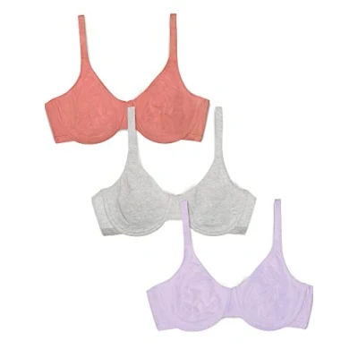 Abbildung von Fruit of the Loom Damen Cotton Stretch Extreme Comfort Bra BH mit voller Abdeckung, Undurchsichtige, Desert Dusk/Grau/Flieder Whisper, 80C (3er Pack)