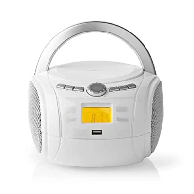 Abbildung von NEDIS Boombox 9 W Bluetooth CD Player/UKW Radio/USB/AUX Griff Extraleicht Eingebauten Stereolautsprecher Radio Anzeige USB Wiedergabe Weiß