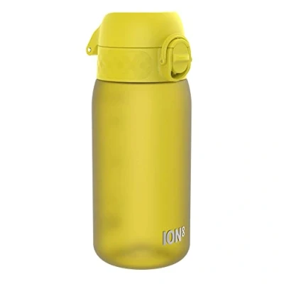 Abbildung von Ion8 Kinder Trinkflasche, 350ml, Auslaufsicher, Einhandöffnung, Sichere Verriegelung, Spülmaschinenfest, BPA frei, Tragegriff, Klappdeckel, Leicht zu Reinigen, Klimaneutral, Gelb