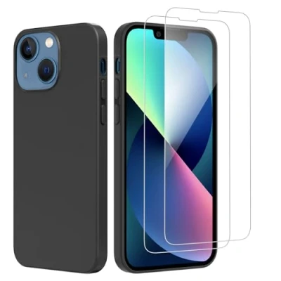 Abbildung von NEW&#039;C Hülle für iPhone 13 (6,1 Zoll) Ultra Thin Silikon Schwarz und 2 x Panzer Schutz Glas Anti Scratch