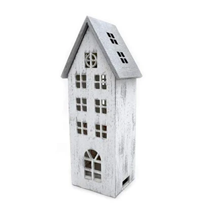 Abbildung von DARO DEKO Holz LED Haus weiß Silber 12 x 31cm
