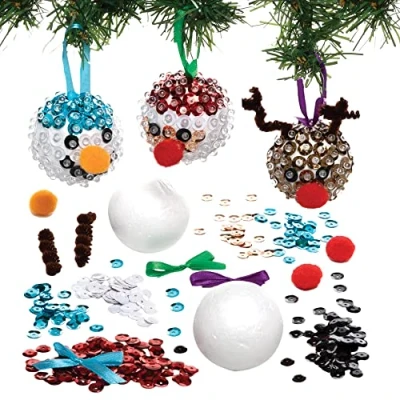 Abbildung von Baker Ross FC101 Weihnachten Pailletten Dekoration Bastelset 4er Pack, Bastelt Eure Eigenen Weihnachtsdekorationen, Kugel Dekorationen für Kinder zum Basteln und Aufhängen