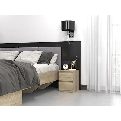 Abbildung von Home Collective Nachttisch Nachtschrank mit 2 Schubladen Beistelltisch klein schmal 30x30x40 cm, Holzwerkstoff Sonoma