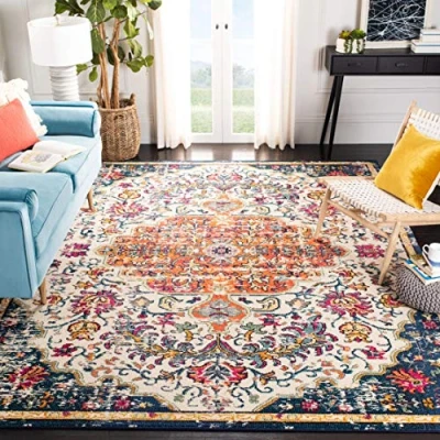 Abbildung von SAFAVIEH Boho Teppich für Wohnzimmer, Esszimmer, Schlafzimmer Madison Collection, Kurzer Flor, Elfenbein und Orange, 244 X 305 cm