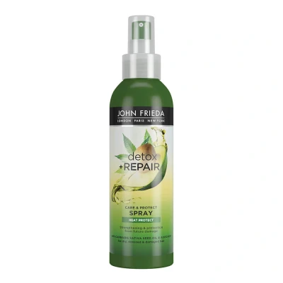 Abbildung von John Frieda Detox &amp; Repair Care Heat Protect Spray für trockenes, gestresstes geschädigtes Haar mit Avocadoöl und grünem Tee, 200 ml