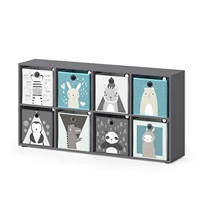 Abbildung von Vicco Bücherregal Scutum, Grau, 143 x 72.6 cm mit 8 Faltboxen