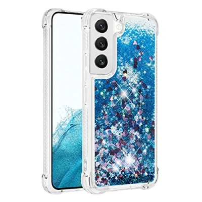 Abbildung von KBIKO zxl Hülle kompatibel mit Samsung Galaxy S22 Schutzhülle Flüssig Glitzer, Handyhülle Back Cover Glitter Flüssigkeit, TPU Silikon Transparent für S22.Blue YBL