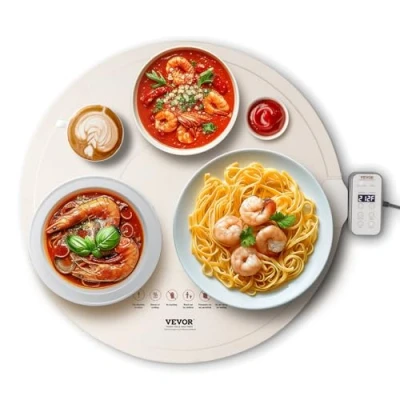 Abbildung von VEVOR elektrisches Warmhaltetablett Speisenwärmmatte für Buffet, tragbarer Speisenwärmer mit 4 einstellbaren Temperatureinstellungen, φ600 mm x 14,5 mm, Perfekt Partys, Catering, zu Hause