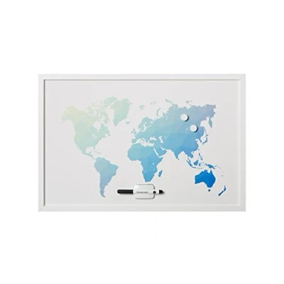 Abbildung von Bi Office, Whiteboard Polygon Weltkarte, magnetisch, trocken abwischbar, Weißer MDF Rahmen, 90x60cm
