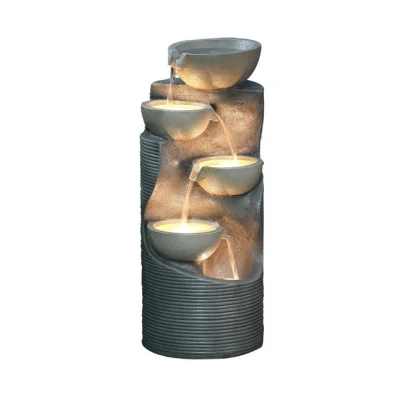 Abbildung von Dehner Gartenbrunnen Salo mit LED, 81 x 34 33 cm, Polyresin, grau, cm Breite, Kaskaden Wasserspiel aus Kunststein inkl. Pumpe / LED Beleuchtung