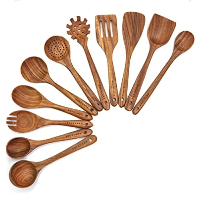 Abbildung von Holzlöffel zum Kochen, 11 teiliges Küchenutensilien Set, Holzutensilien Kochutensilien, Holzspatel