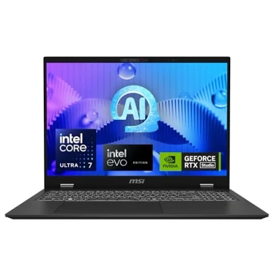 Abbildung von MSI Prestige 16 AI Studio Laptop, 40,6 cm (16,0&quot;) QHD+, Intel Core Ultra 7 155H, 32 GB LPDDR5 RAM, 1 TB SSD, GeForce RTX 4060, Windows 11 Home, QWERTZ Tastatur, schwarz, B1VFG 010