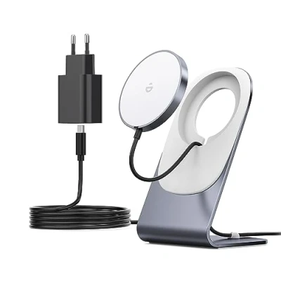 Abbildung von Wireless Charger mit Mag Safe Ladegerät,iPhone ladestation,induktive ladestation,magnetisch Induktionsladegerät,Kabellos Schnellladegerät kompatibel für iPhone 15/14/13/12 Pro Max Plus Grau